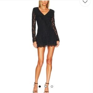 Loveshackfancy black long sleeved lace mini dress